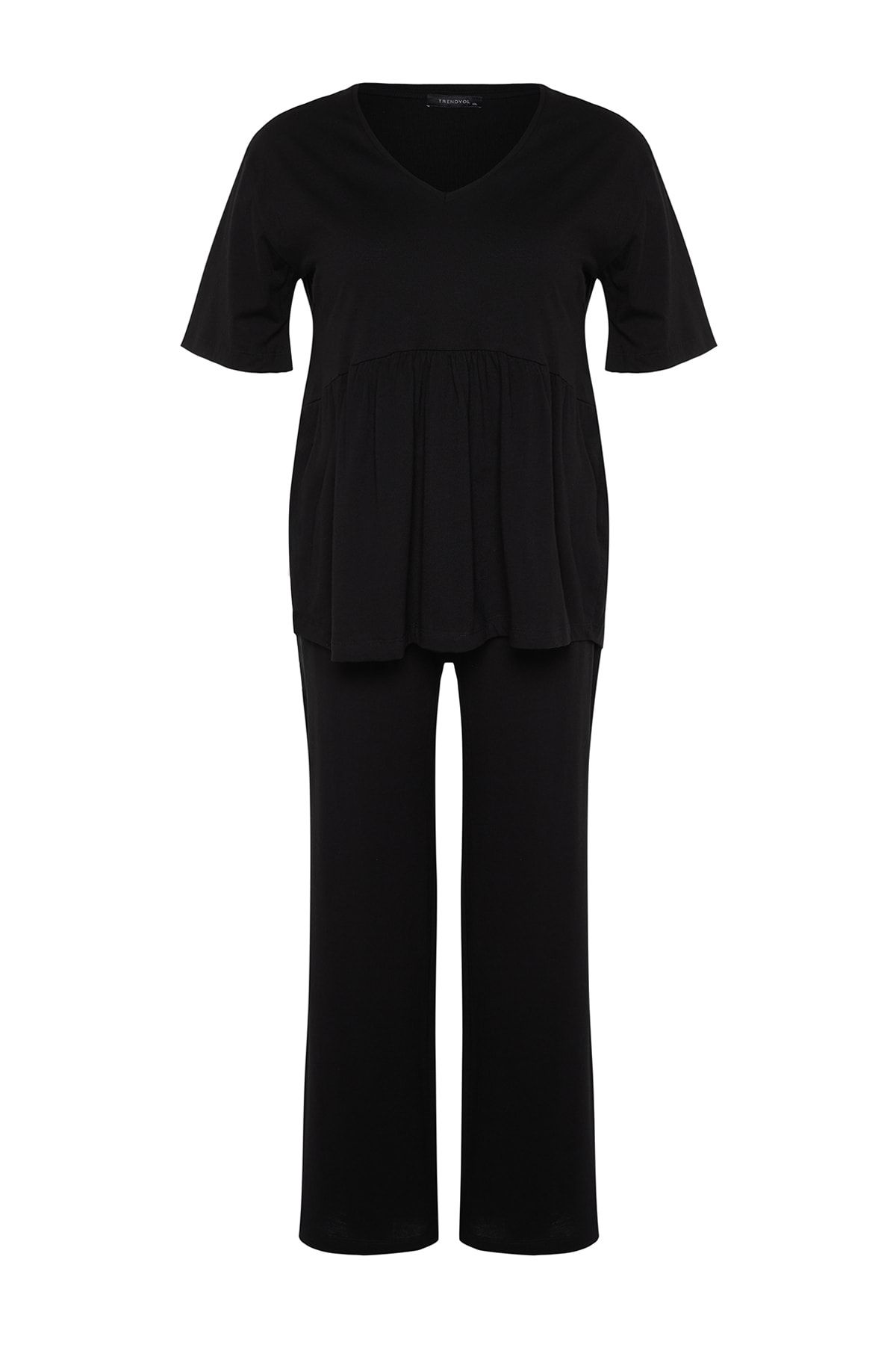 Trendyol Curve-Schwarzes gestricktes Pyjama-Set mit V-Ausschnitt TBBSS22PT0566 6