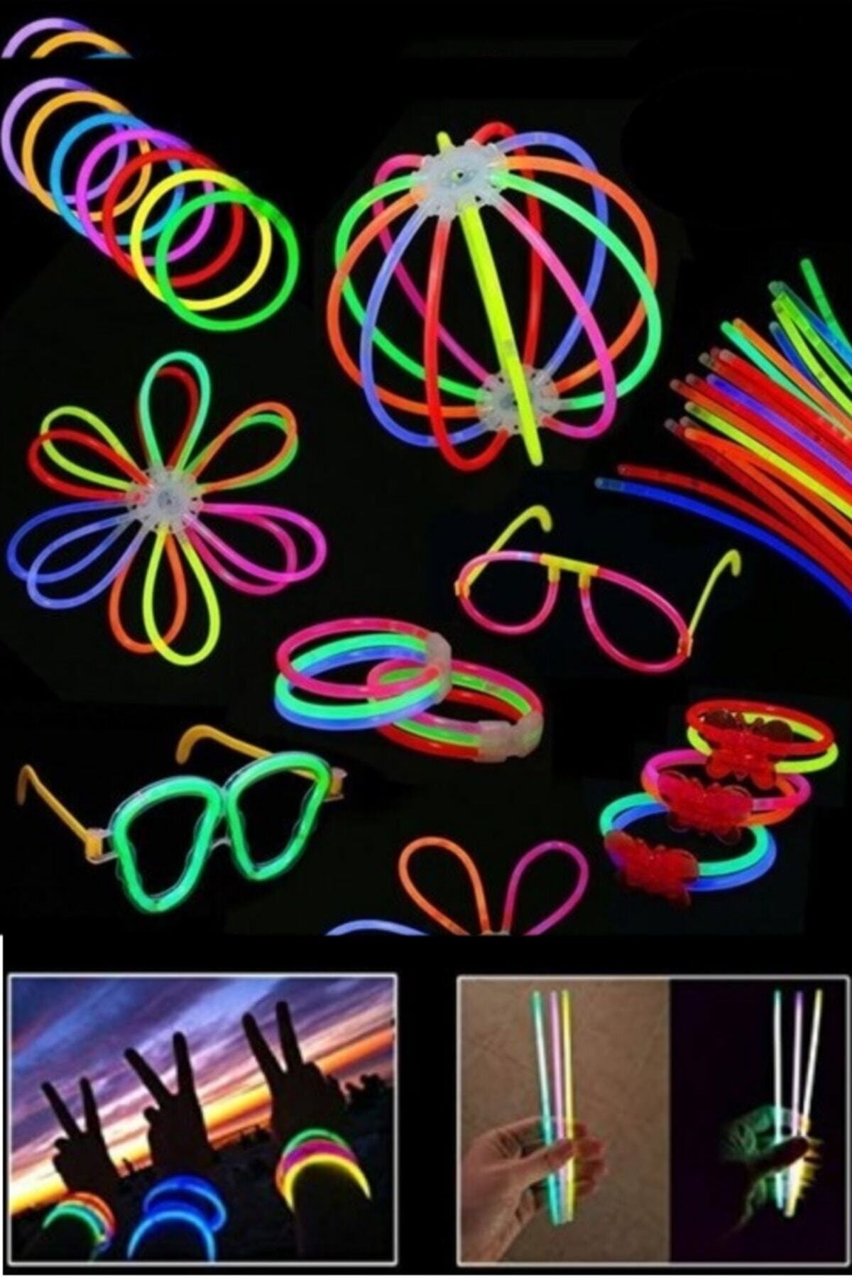 HelloMinies Parti Işıklı 50 Adet Forforlu Doğal Neonlu Fosforlu Çubuk Glow Parti Konser Bileklik Aydınlatma