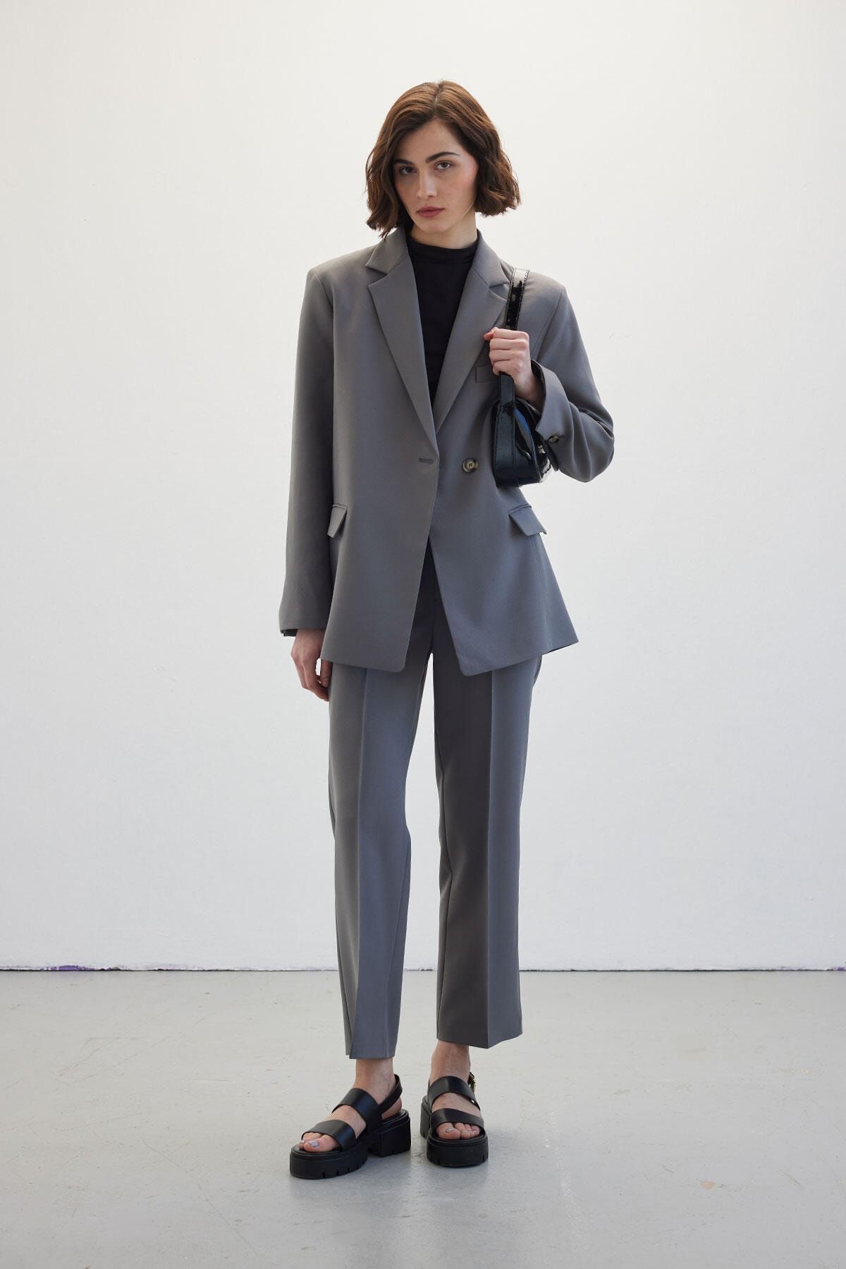 Manuka-Single Button Blazer Jacket Gray 6