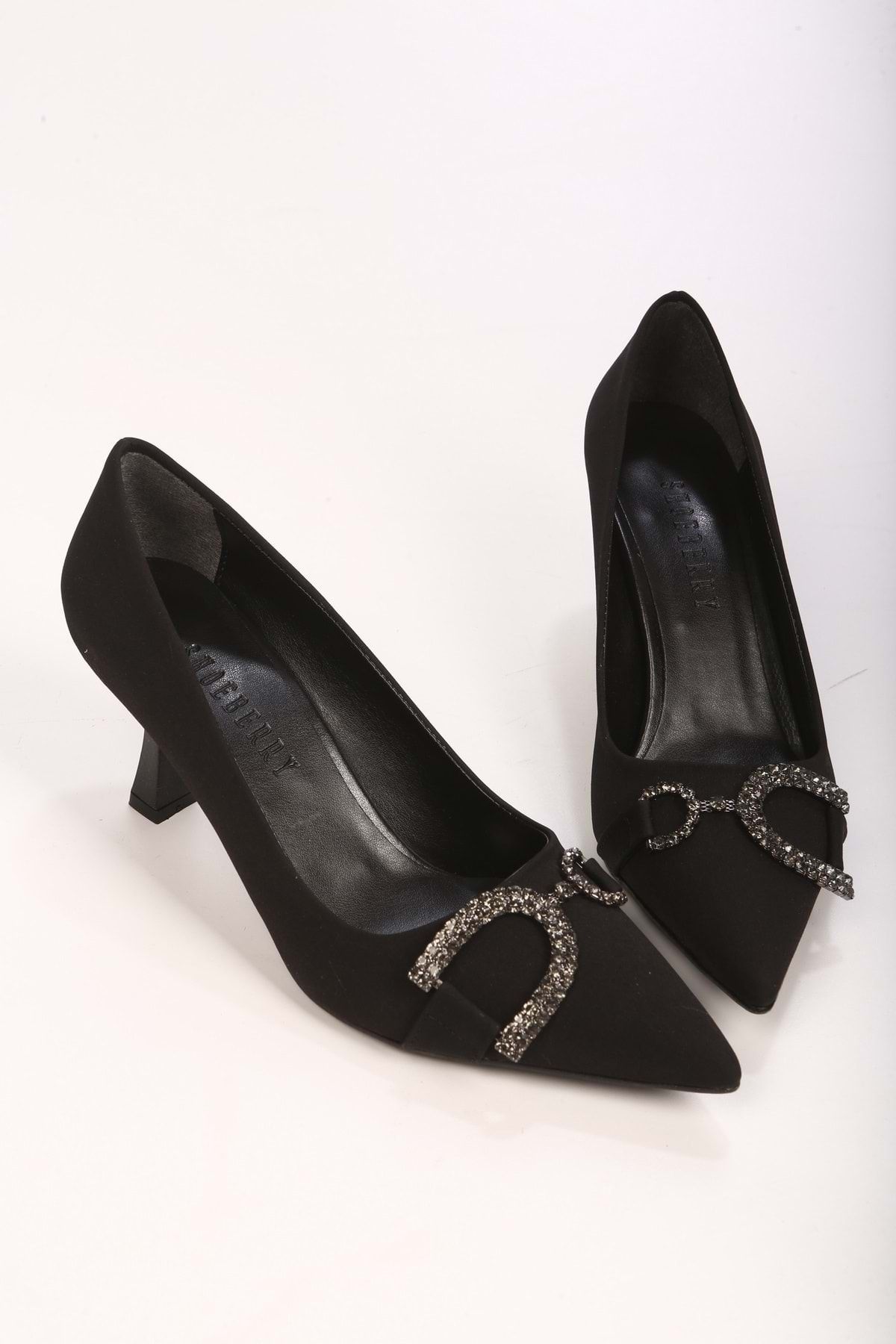 Shoeberry-Damen-Tragetasche aus schwarzem, mattem Satin mit Absatz und Stiletto-Absatz 3