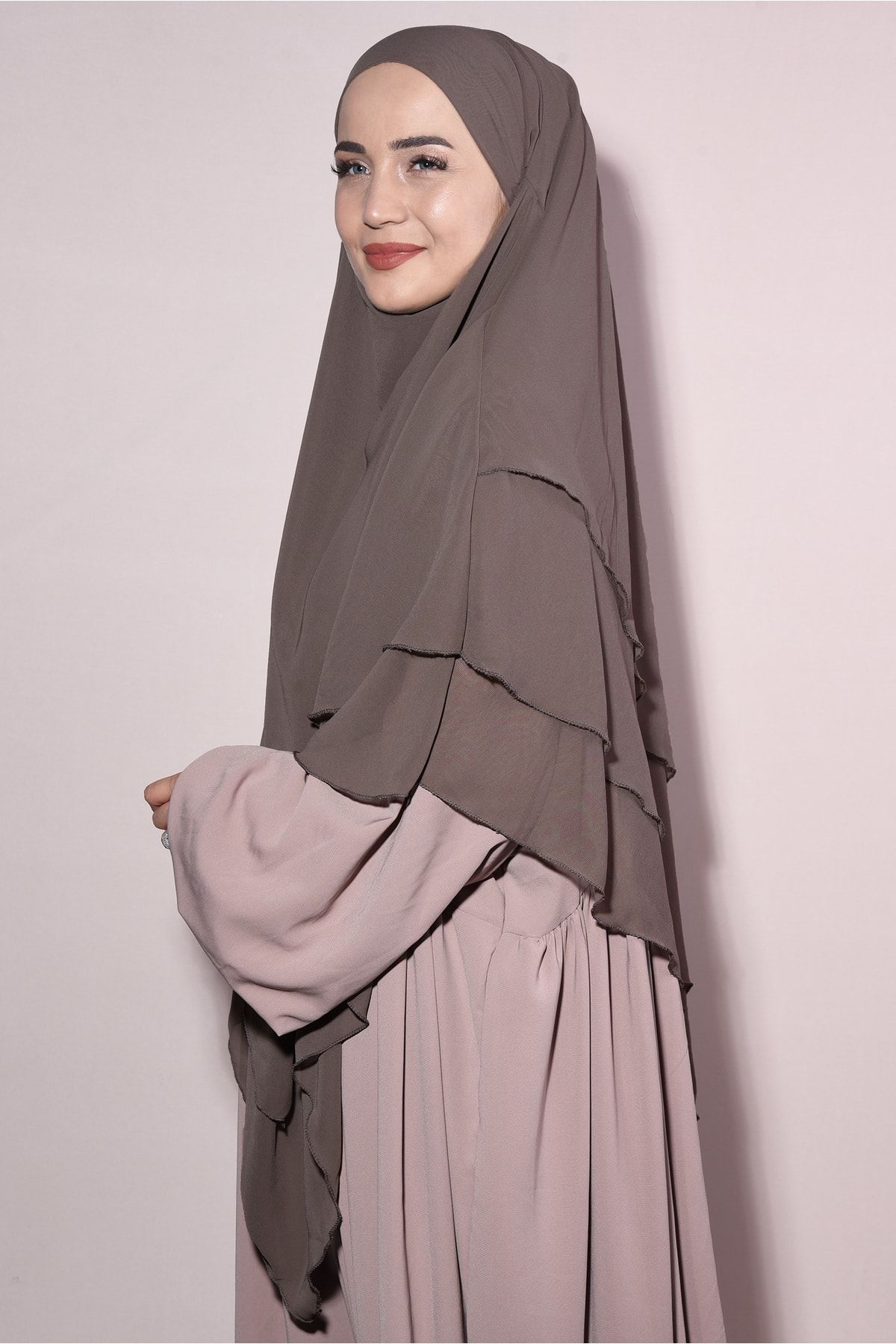 Ns nowascarf-Souffle Ready Veiled Three Layer Chiffon Shawl Mink 3