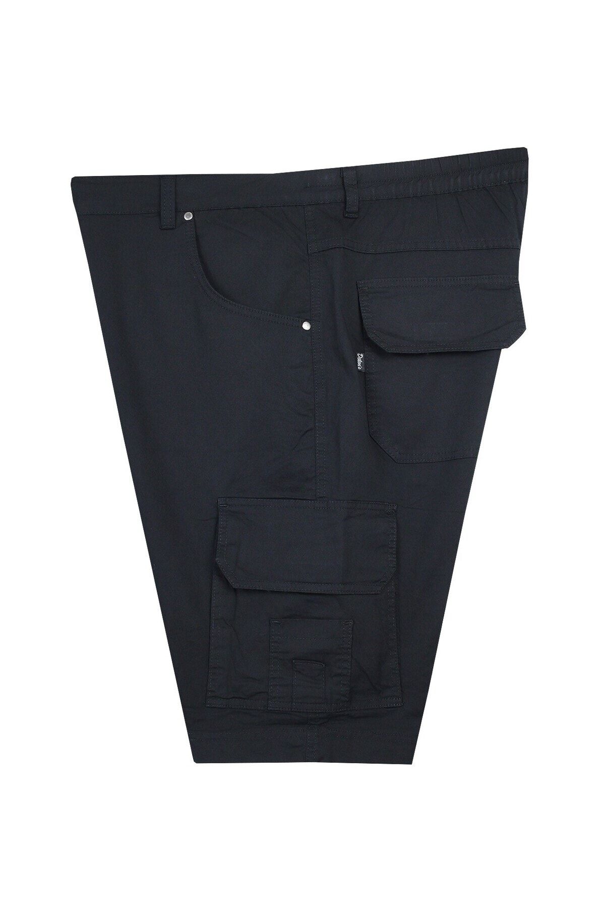 marufshop-Large Size Gabardine Shorts with Cargo Pockets Dekons Black 3