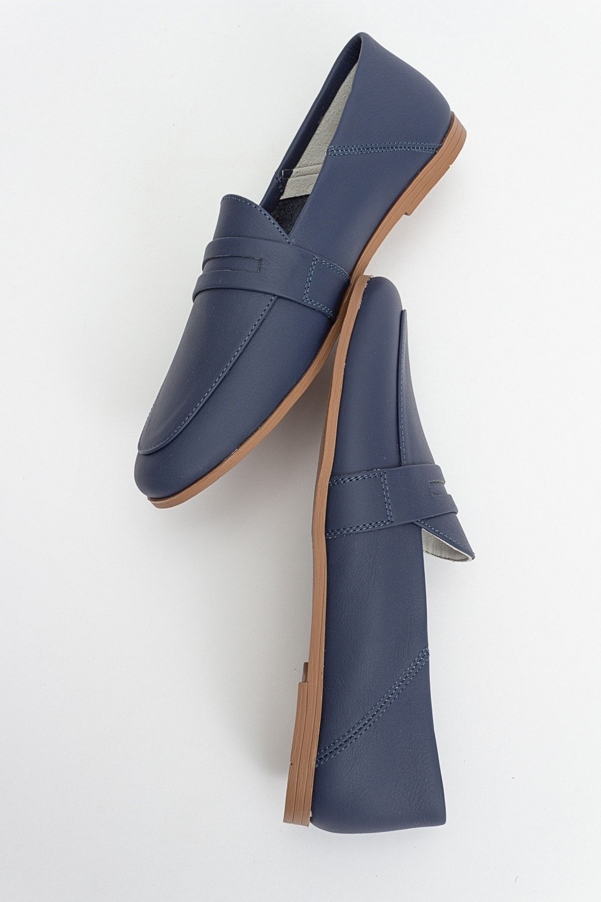 لوفر آبی زنانه F05 Blue Skin Leaine چرمی کفش صاف luvishoes