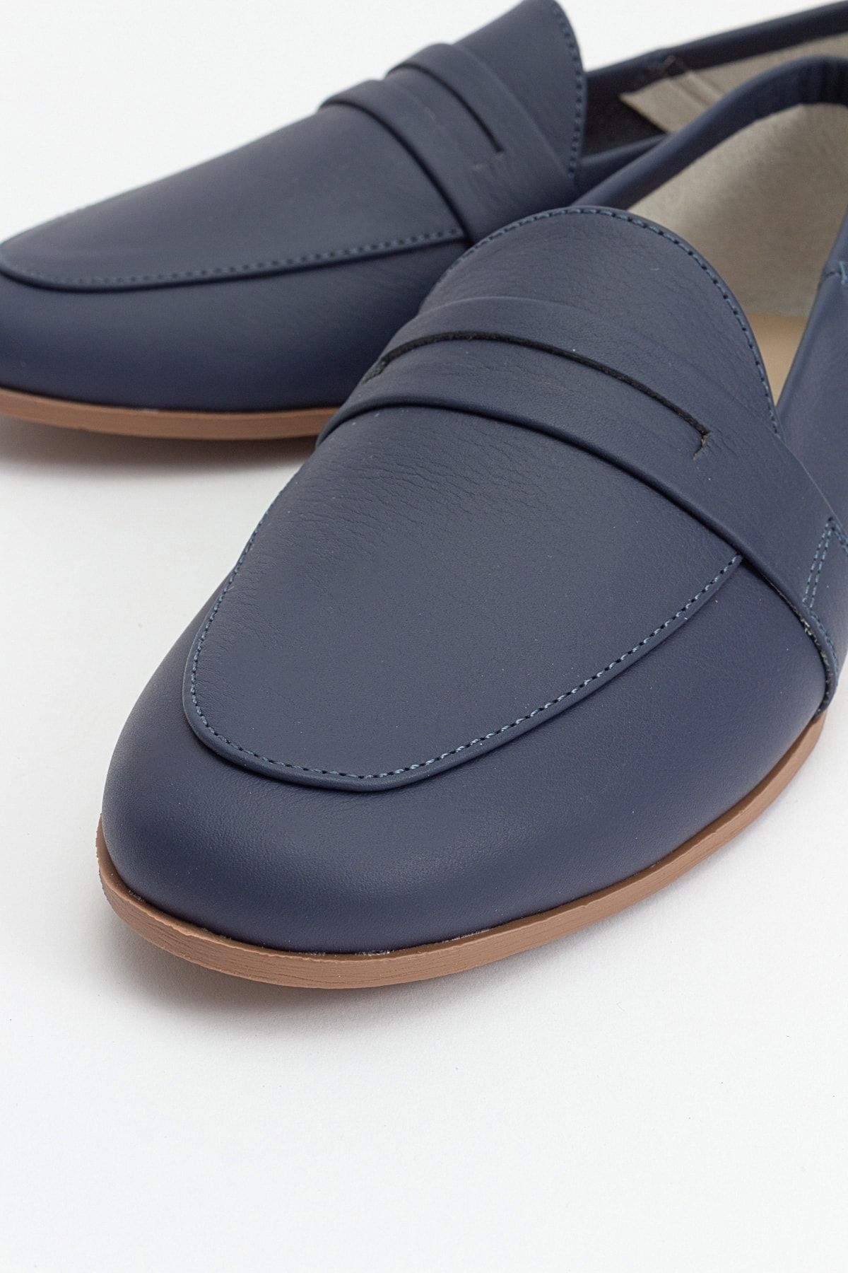 لوفر آبی زنانه F05 Blue Skin Leaine چرمی کفش صاف luvishoes