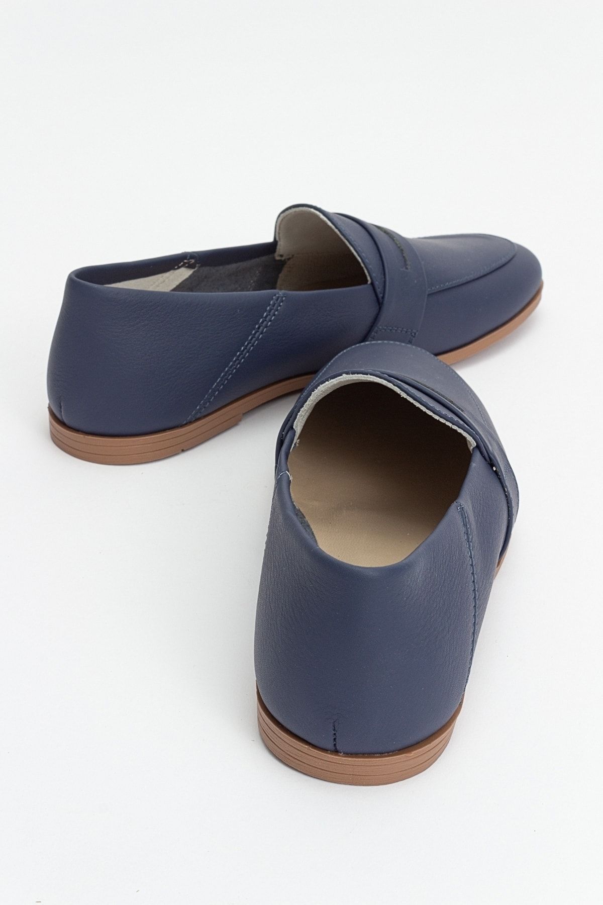 لوفر آبی زنانه F05 Blue Skin Leaine چرمی کفش صاف luvishoes