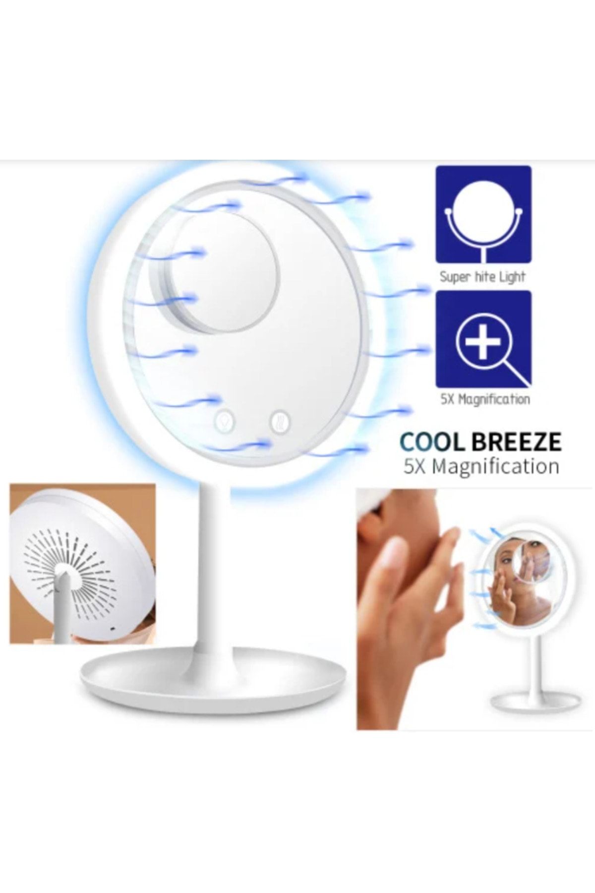 Red Light-Touch Makeup Mirror with LED Lights and Fan - Magnifying440583 3