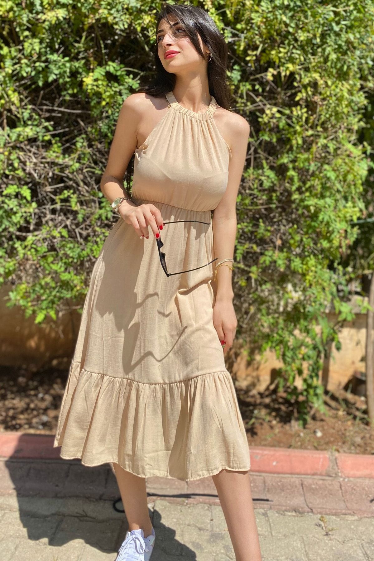 TREND AL SSE Dress Gray Ruffle hem Trendyol