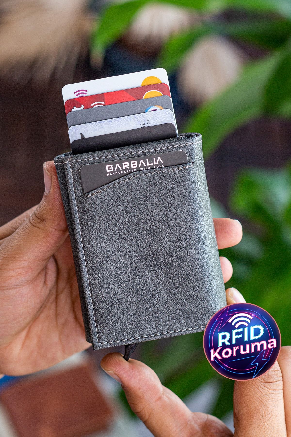 Garbalia-Donetsk Automatic Mechanism Gray Wallet Card Holder with Plenty of Card Holders and Paper Money Compartment 3