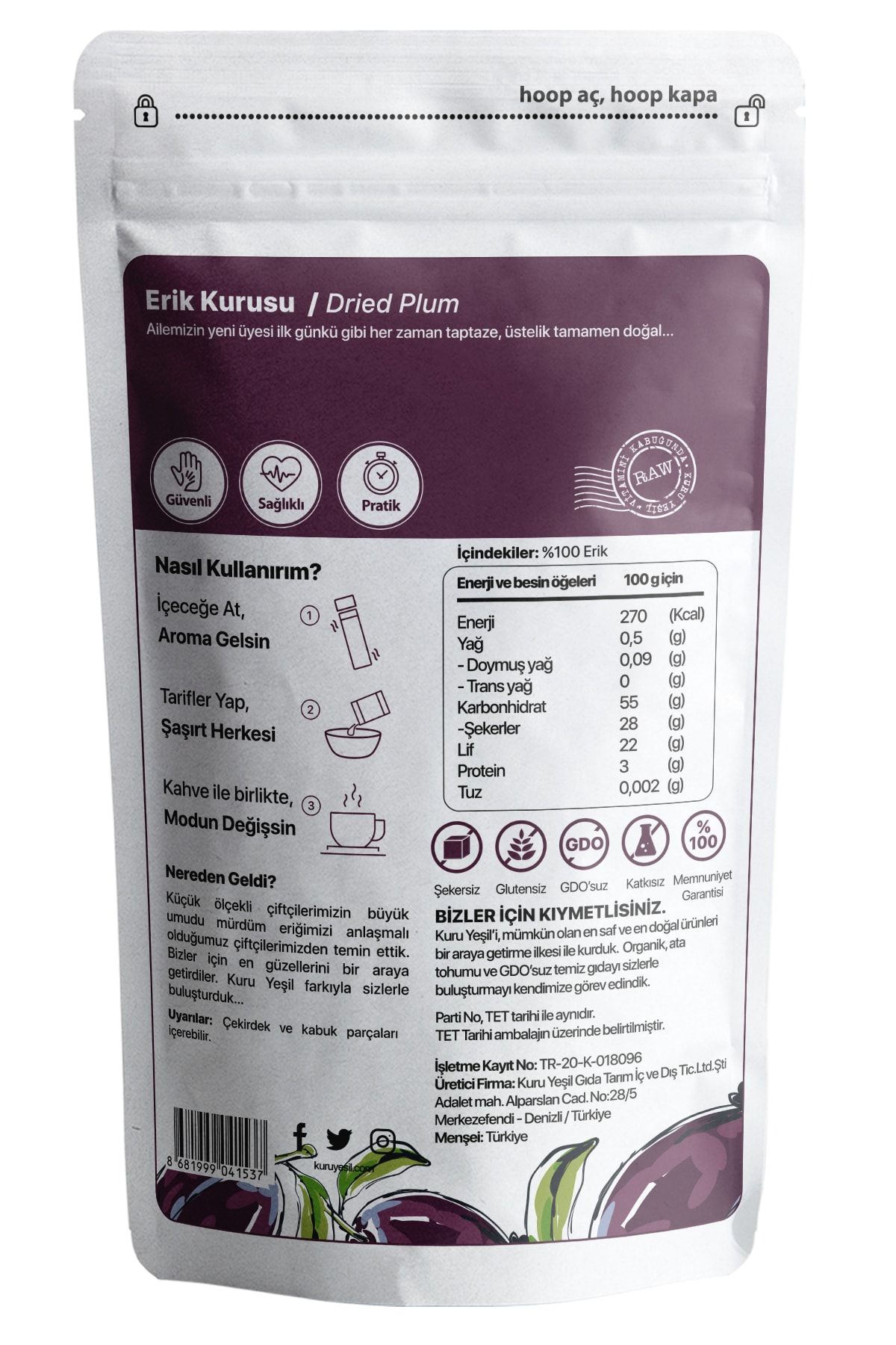 Kuru Yeşil-Dried Fruit Fragrance Box - 250 g (Dried Figs - Dried Plums - Paradise Dates - Dried Peaches) 6