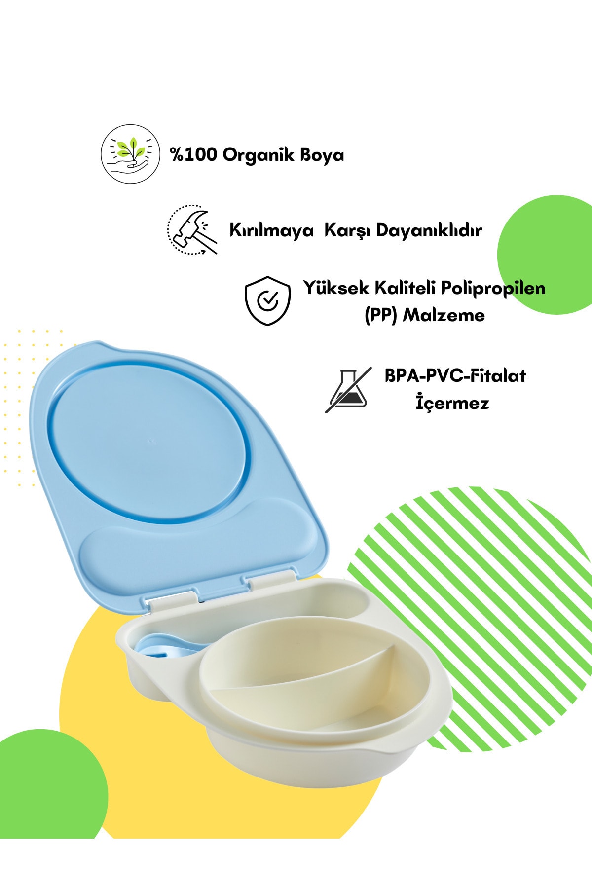 Flybee Gezgin Çocuk Taşınabilir Beslenme Kabı, Bebek Mama Kabı, Çatal & Kaşık Seti - Ayı fotoğrafı 2 (önizleme)