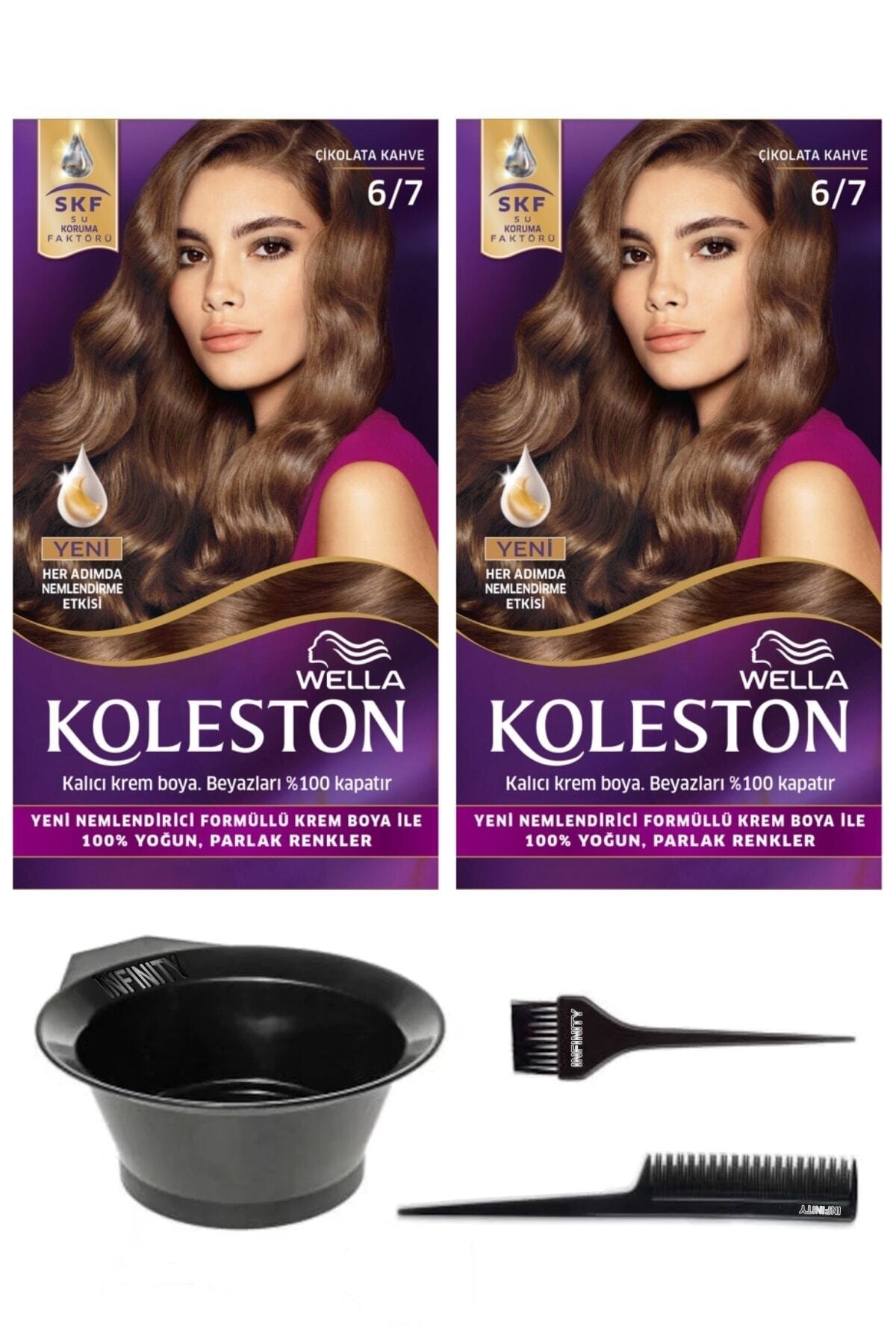 2’li Koleston 6/7 Kit Boya Çikolata Kahve Ve Saç Boyama Seti — قهوه‌ای INF-2WKK6-7