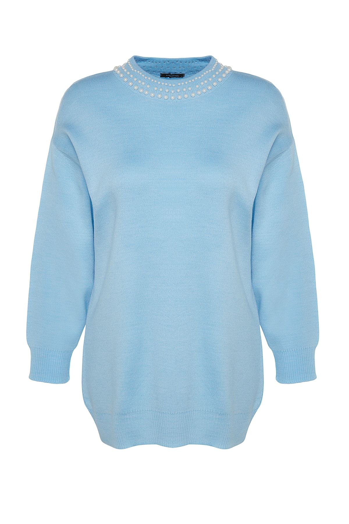 Trendyol Modest-Sweter z dzianiny w kolorze lodowego błękitu perłowego TCTAW24AK00143 7