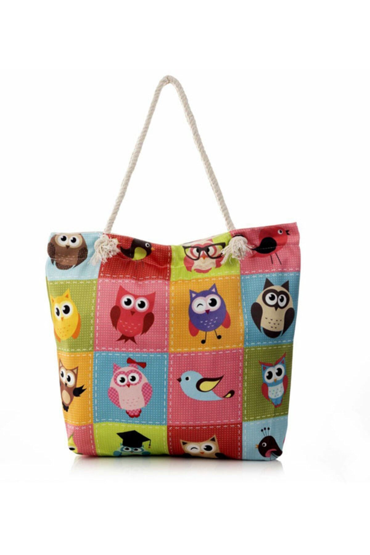 L NOTT COLORFUL OWL DIGITAL PRINTED BEACH BAG