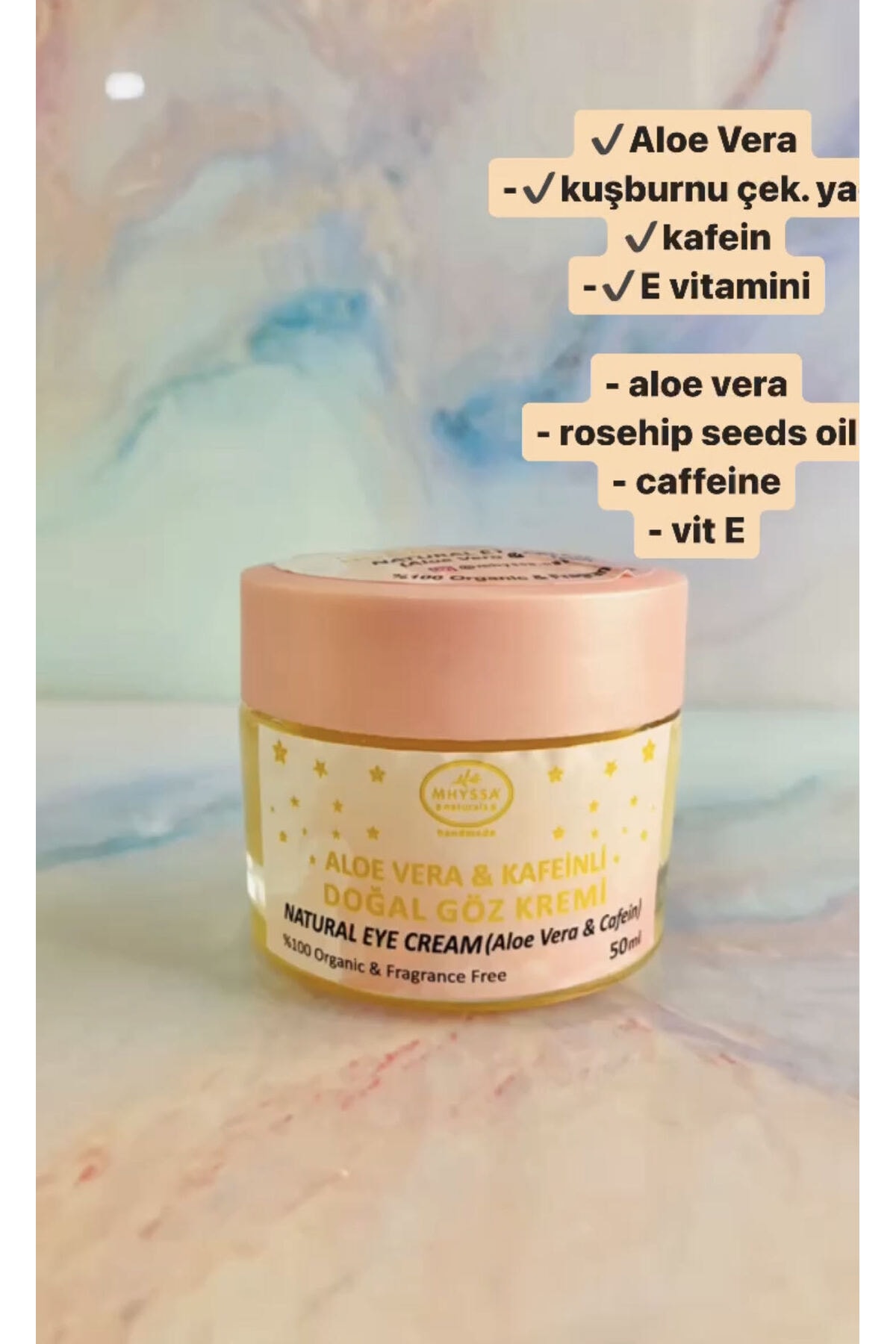 MHYSSA naturals Aloe Vera & Kafeinli Doğal Göz Kremi / Aloe Vera