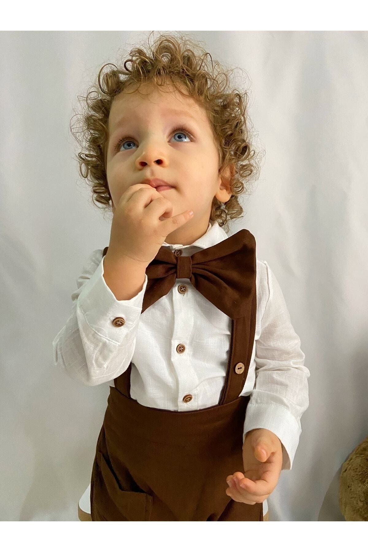 Poplinkids Kahve Düğmeli Salopet Takım  145