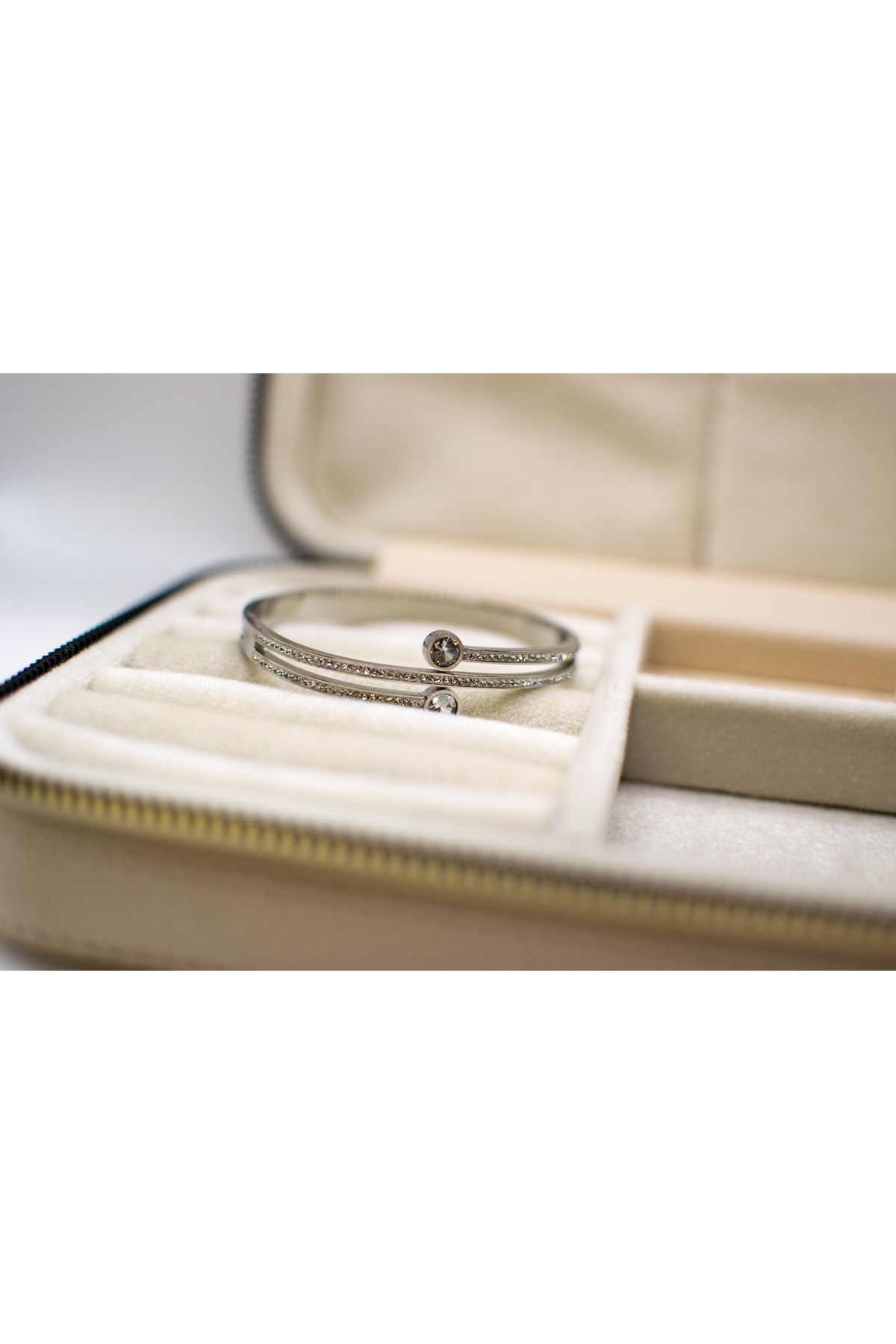 Çelik Zirkon Taşlı Kelepçe Bileklik