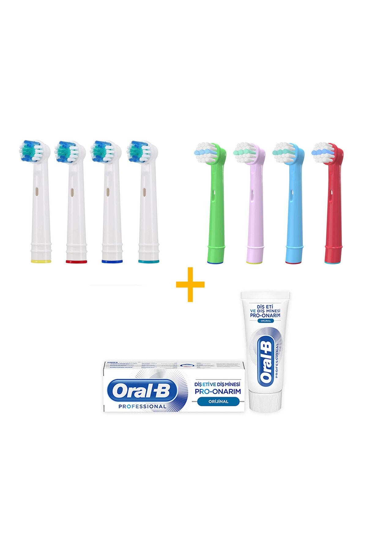 Kyver 8’li Yetişkin ve Çoçuk Oral-b ile Uyumlu Yedek Diş Fırçası Başlığı + Oral B Pro Onarım Diş Macunu