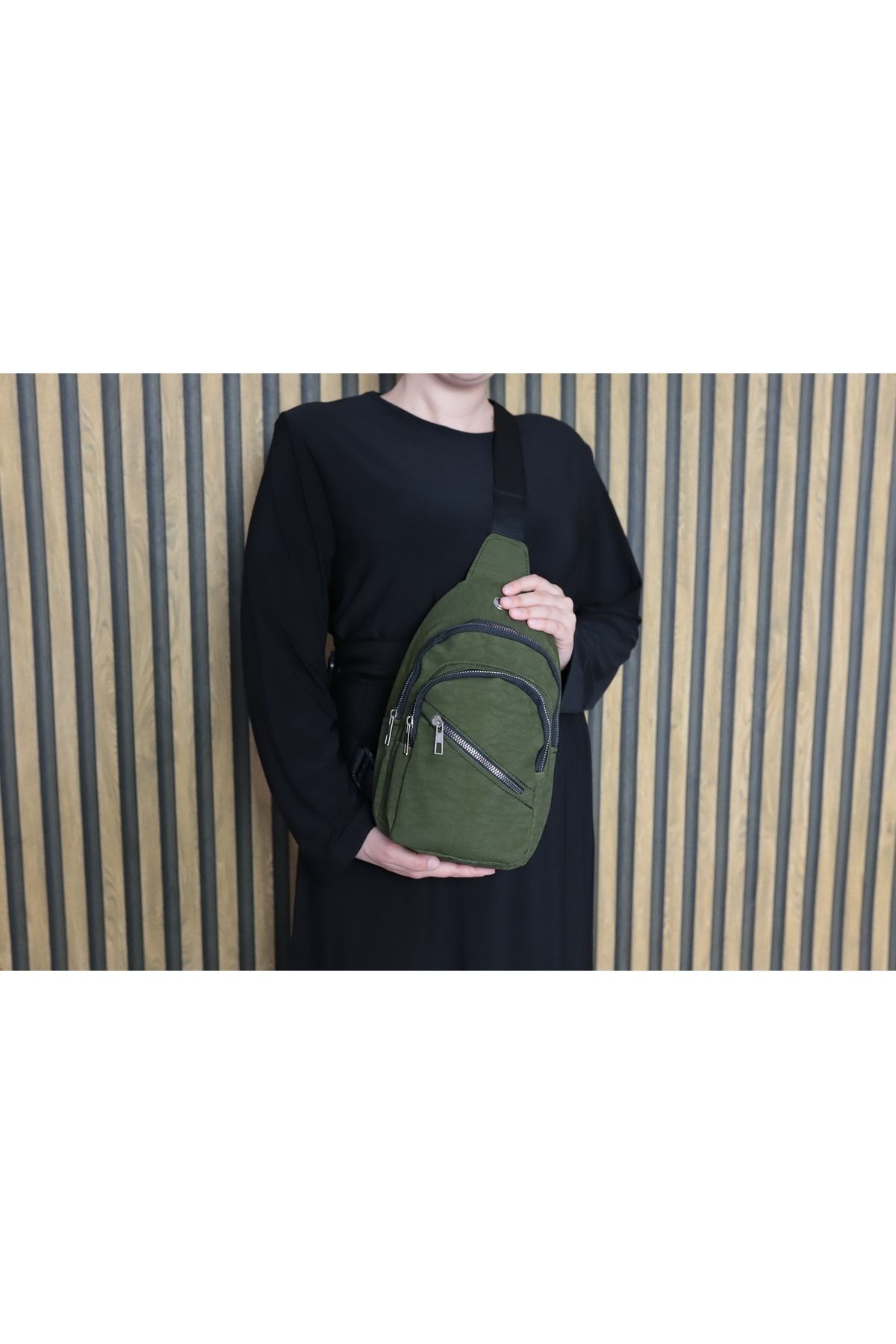 Elentra Unisex Khaki Side Cross Chest and Waist Bag Bag with Headphone USB Port and Mobile Phone Compartment