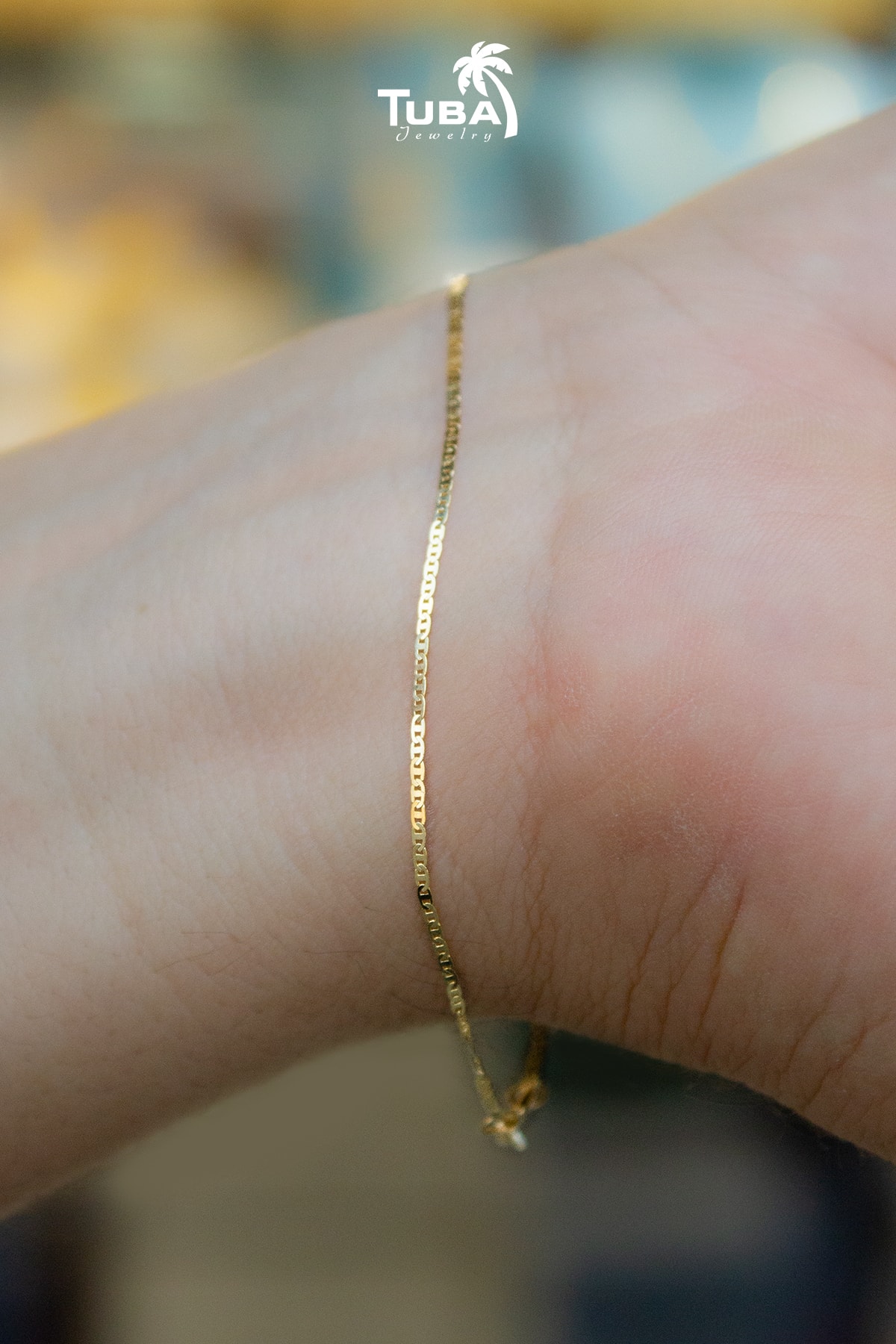 TUBA KUYUMCULUK 14 Ayar Altın Parlak Bileklik, Kadın Zarif Aynalı