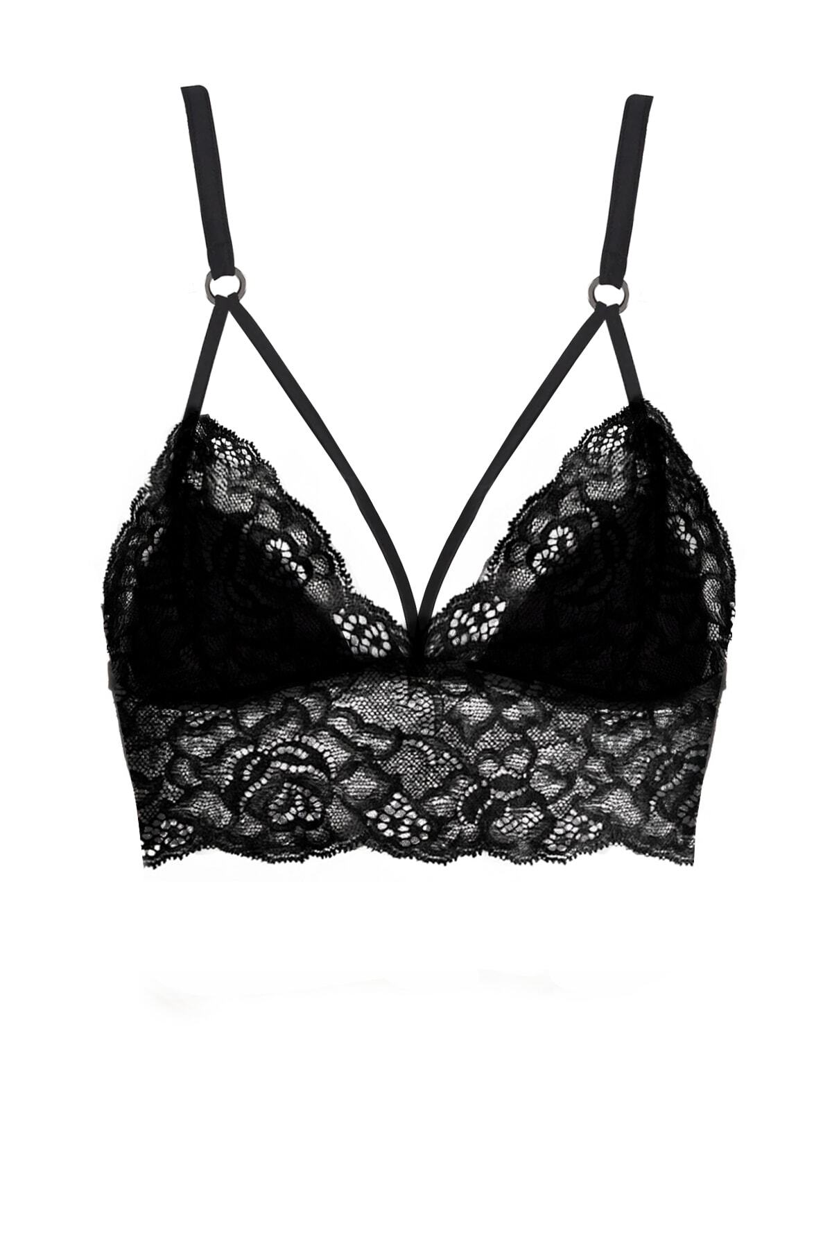 Simi Underwear Martini Siyah Kadın Ipli Süngerli Dantel Bralet Büstiyer