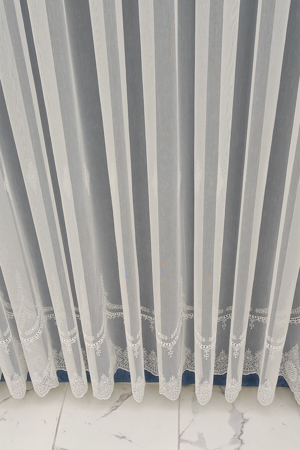 evihtiyaclarim by IOC-Tulle Curtain with Sprinkle Pattern New Season Linen Look Floor Does Not Require Ironing 1 x 2 Sparse Pleated Tulle Curtain 1