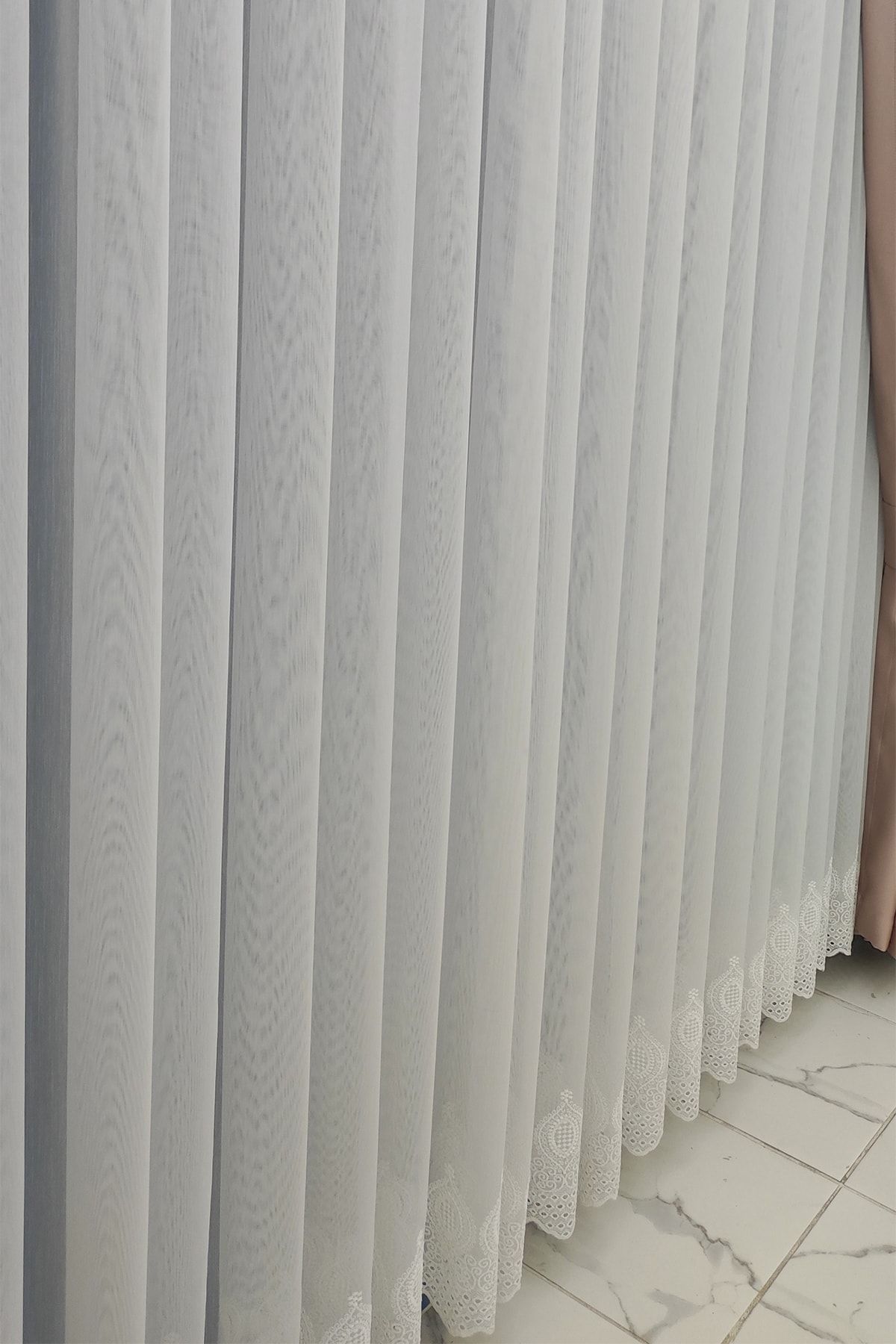 evihtiyaclarim by IOC-Linen Look Floor Does Not Require Ironing New Season Plain Skirt Embroidered 1x2 Sparsely Pleated Tulle Curtain 5