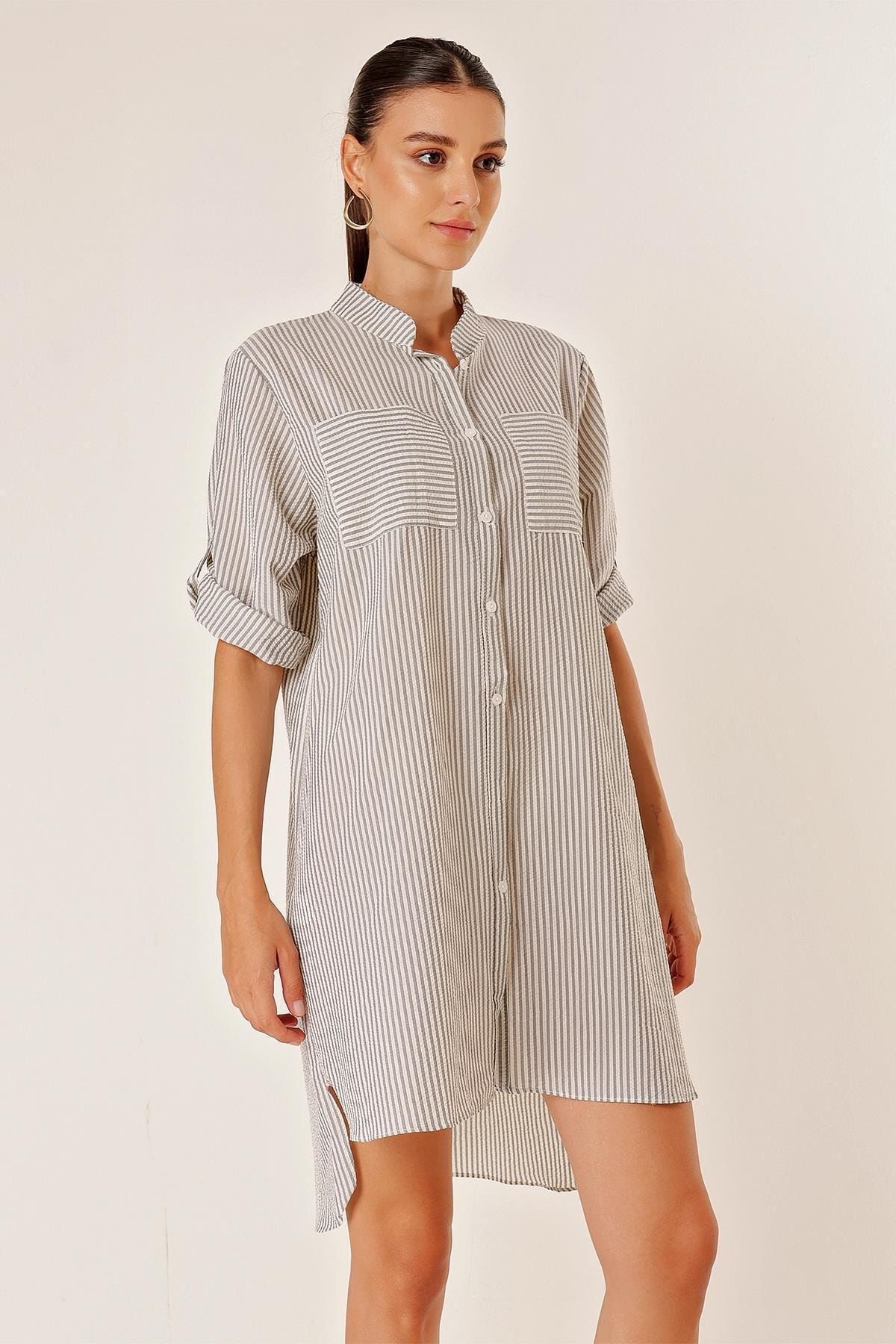 Striped seersucker dress online