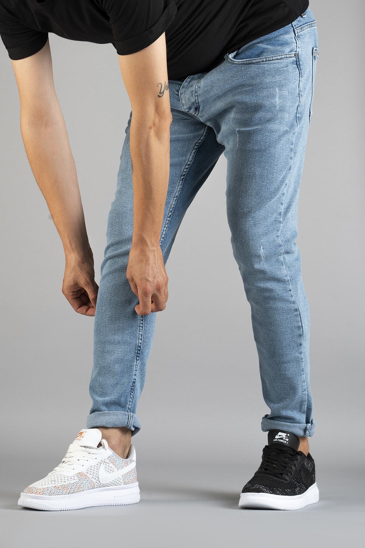 bombe-Pánské Slim Fit Úzký střih Džíny Kalhoty Ledově modré 5