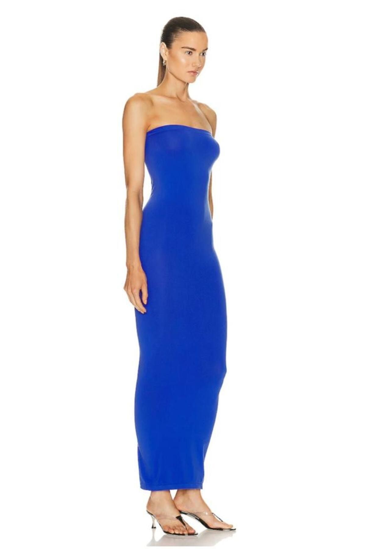 Zagrep-Rochie maxi Saks Blue, fără bretele, căptușită, fără vedere prin 2