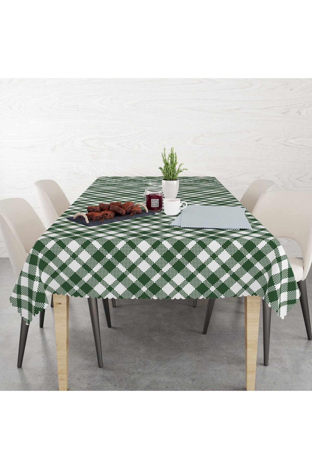 Green and white tablecloth discount