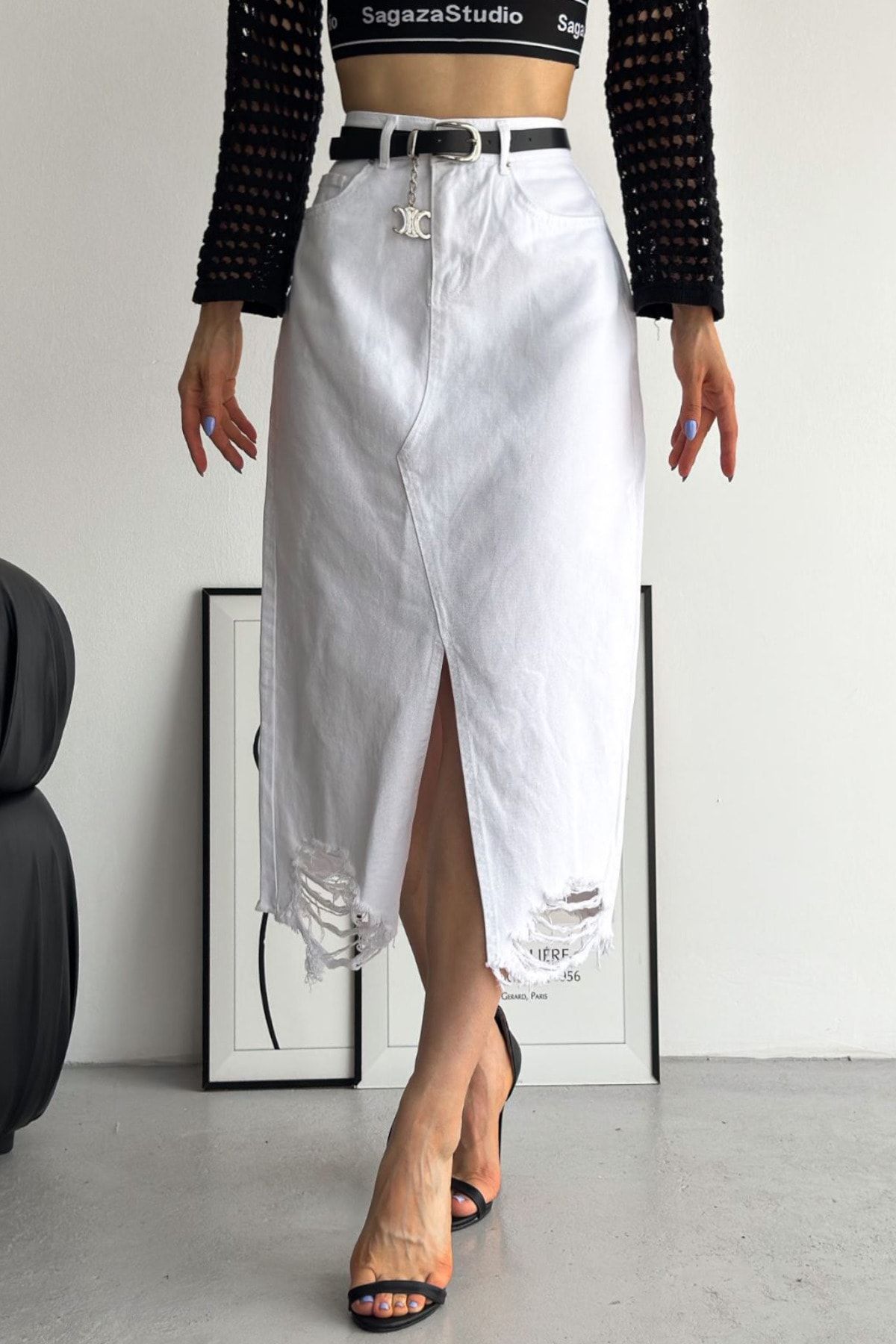Denim long pencil skirt 2025