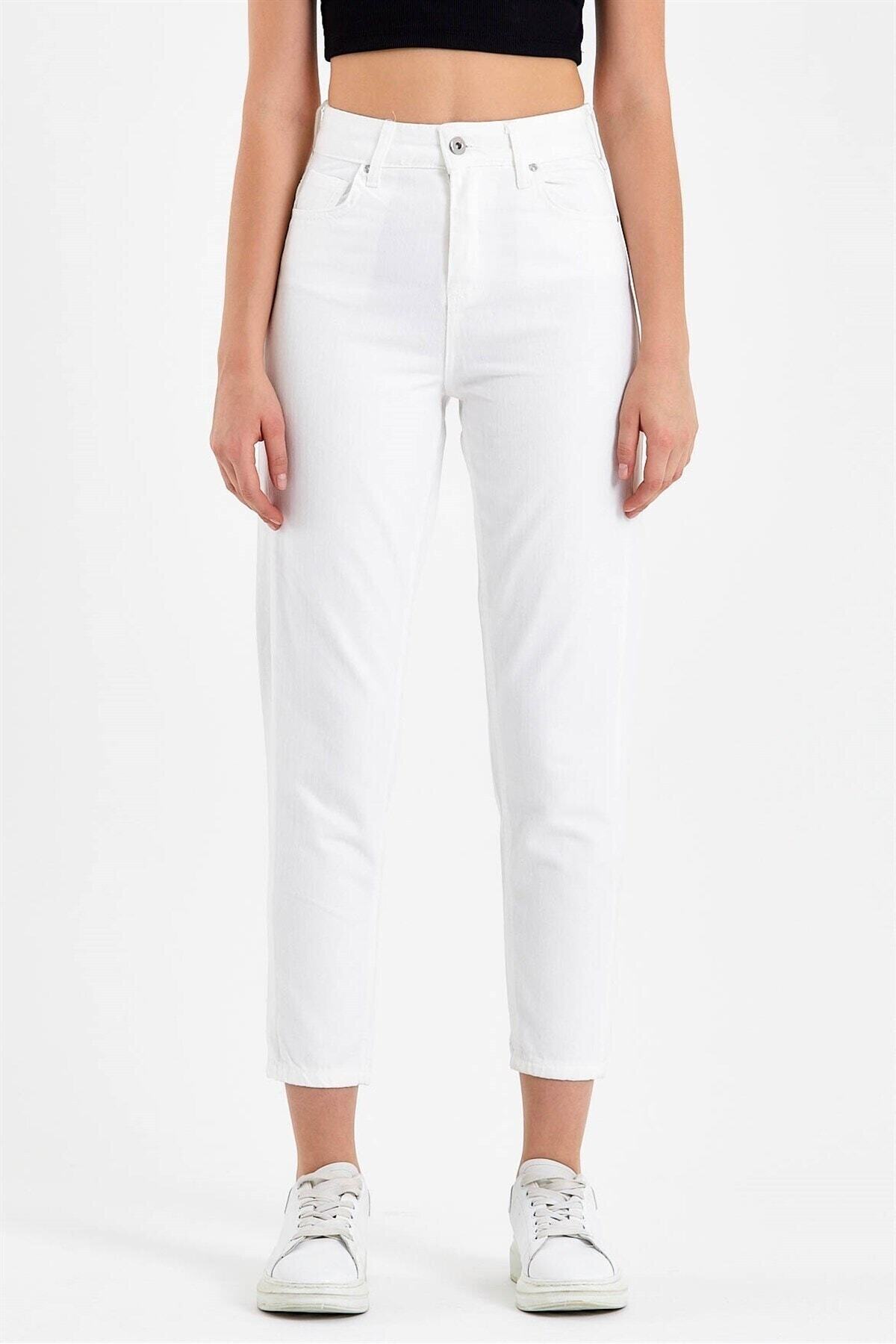 Women's High Waist White Boyfriend Jeans Lycra Stretchy Jeans