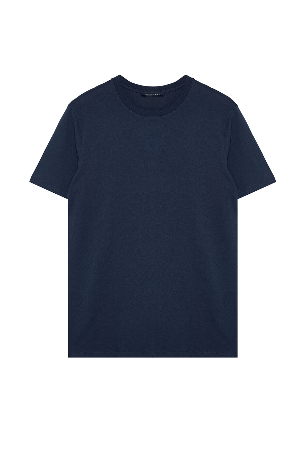 Trendyol Collection-Μπλουζάκια 3 συσκευασιών Ναυτικό μπλε-γκρι-λευκό 100% βαμβακερό κοντό μανίκι - TMNSS19BO0008 4