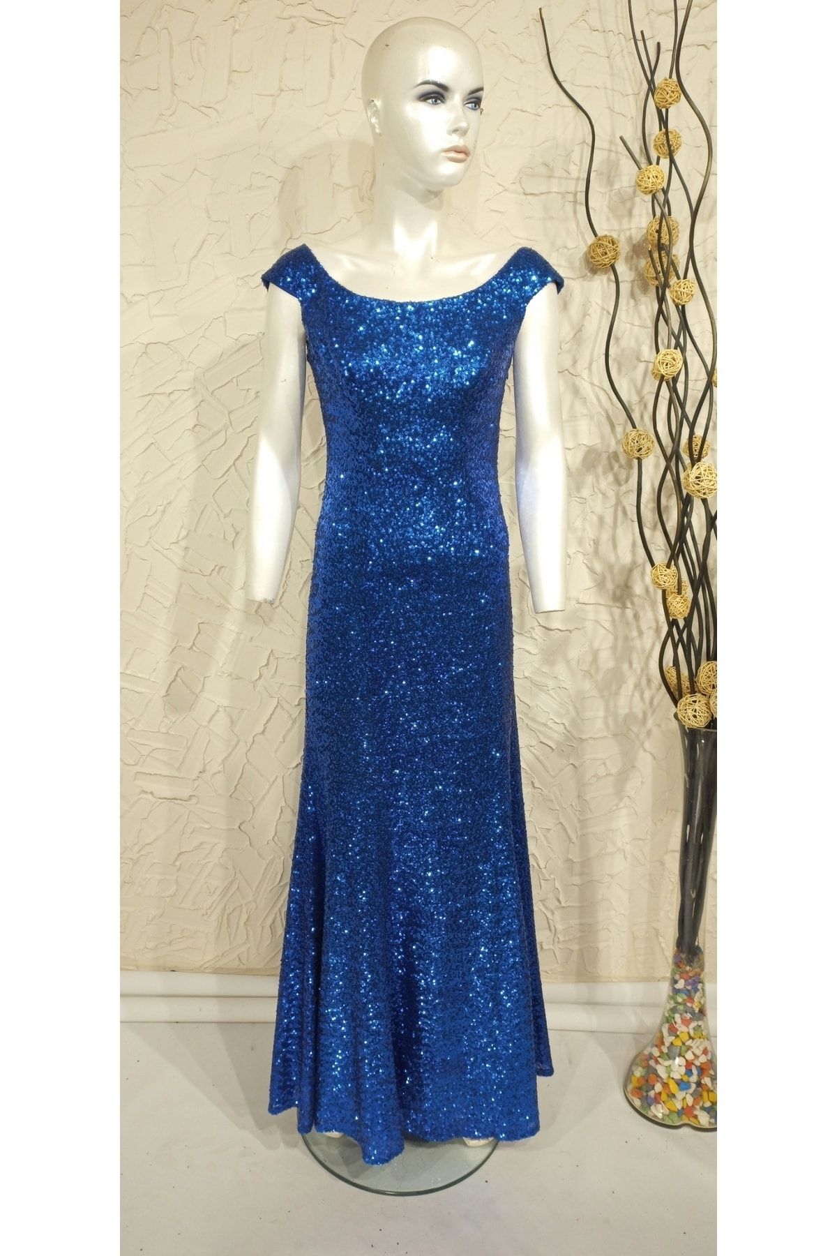 Dark blue sequin prom sale dress