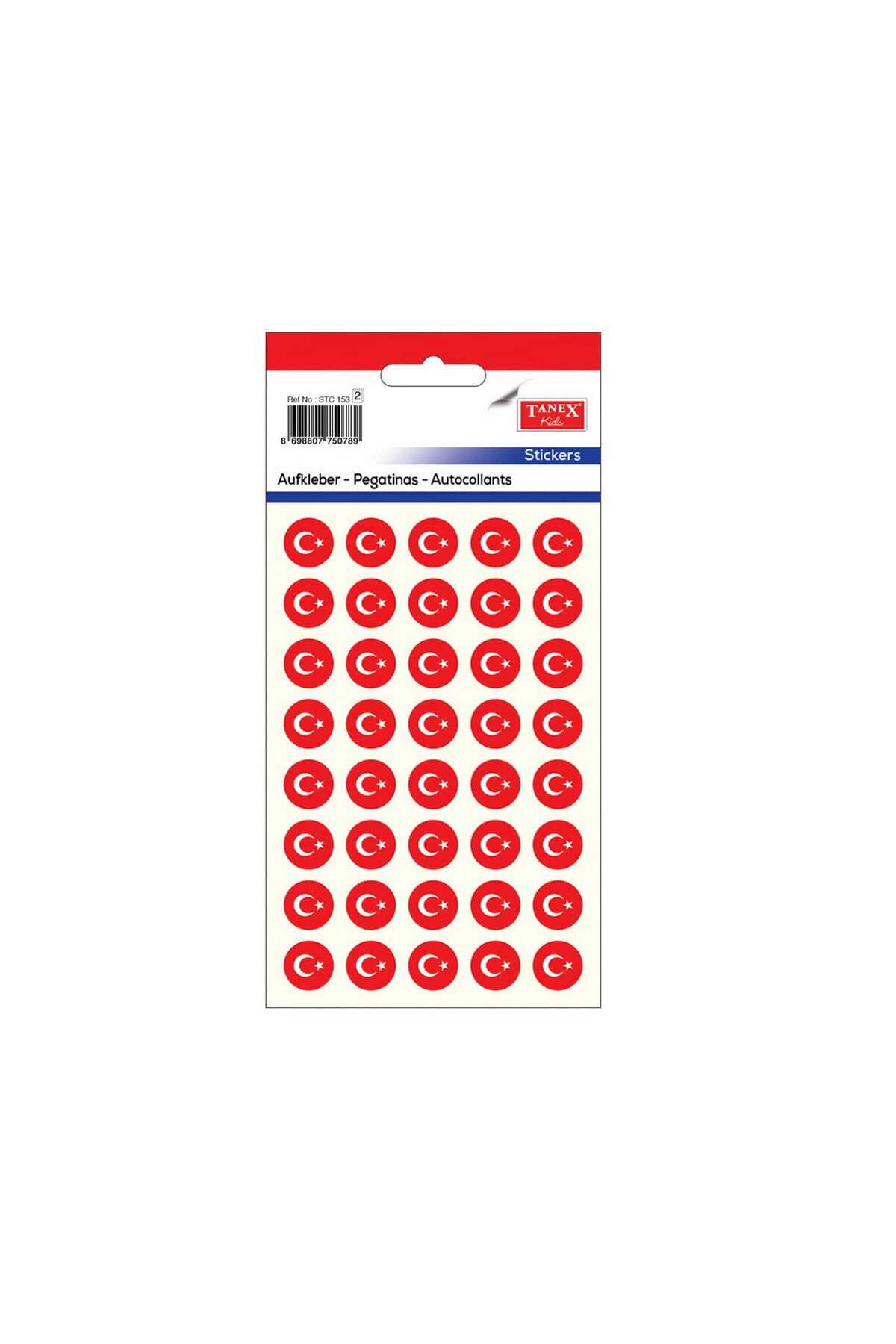 Tanex-Stc-253 16 mm Diameter Turkish Flag Sticker Label Pack of 48 1