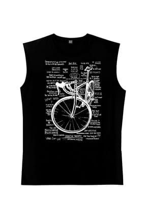 Yarış Bisikleti Yazılar Siyah Kesik Kol | Kolsuz Erkek T-shirt | Atlet 1M1SM018AS