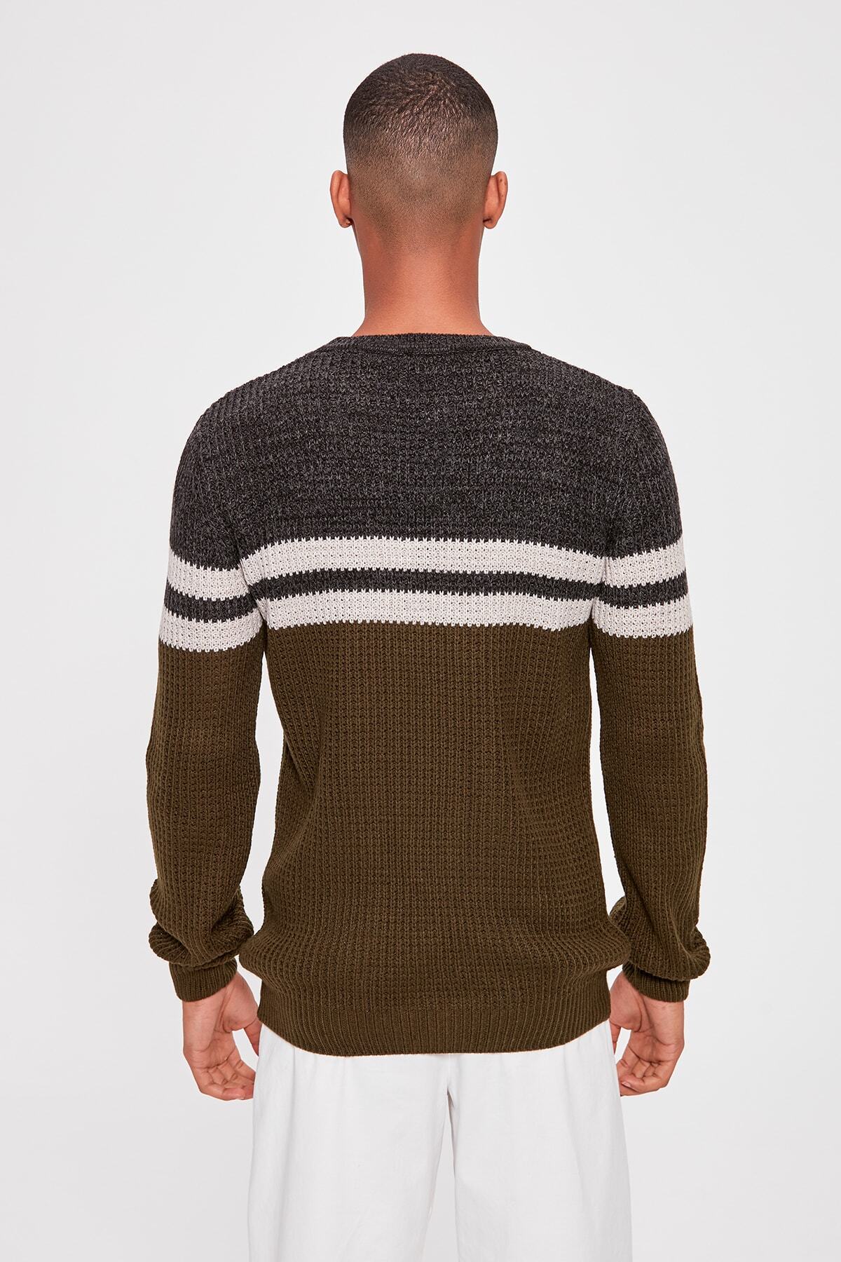 Trendyol Collection-Khaki Color Blocked Crew Neck Knitwear Sweater - TMNAW20MG0028 5