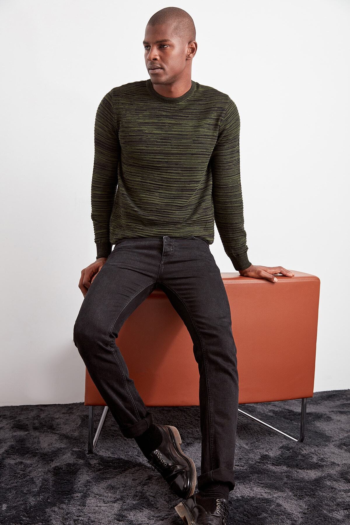 Kolekcia Trendyol-Khaki Gradient Slim Fit Crew Neck Pletený sveter - Tmnaw20Ls0008 3