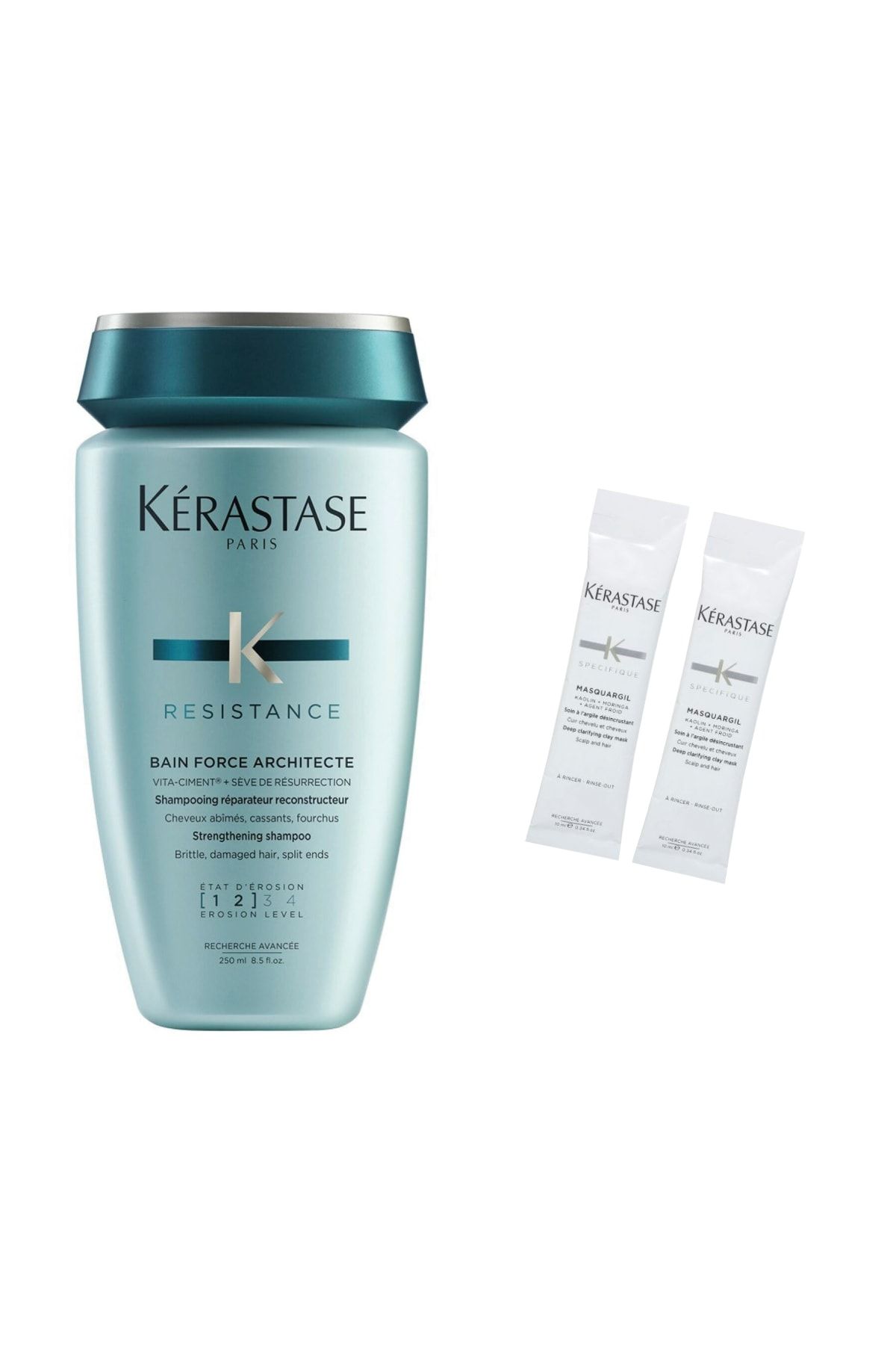 شامپو Bain Force Architecte [1-2] 250 میلی لیتر + ماسک خاک رس قبل از حمام مو 2 x 10 میلی لیتر Kerastase