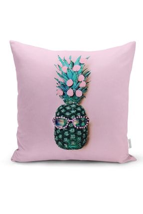 Pembe Zeminde 3D Ananas Temalı Modern Yastık Kırlent Kılıfı RH-K3244