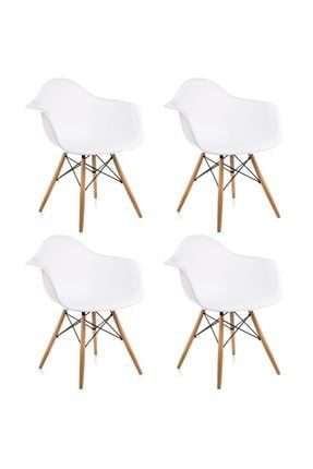 Kolçaklı Beyaz Eames Sandalye - 4 Adet - Cafe Balkon Mutfak Sandalyesi DH-SANLISA-04