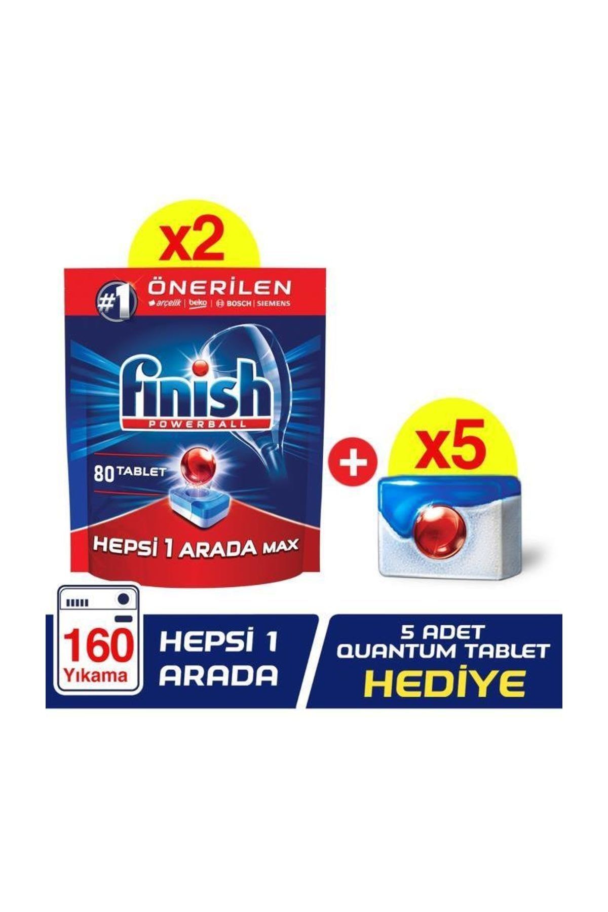 hepsi bir arada 160 tablet bulasik makinesi deterjani 80x2 quantum 1 tablet 5 adet
