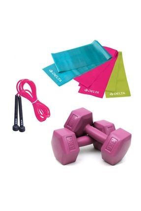 3 Kg x 2 Adet Plastik Dambıl 3'lü Pilates Bandı Atlama İpi BNT-DMBLF-IP-05