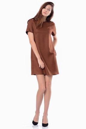 Kadın Karamel Düğmeli Mini Elbise 5296-1322