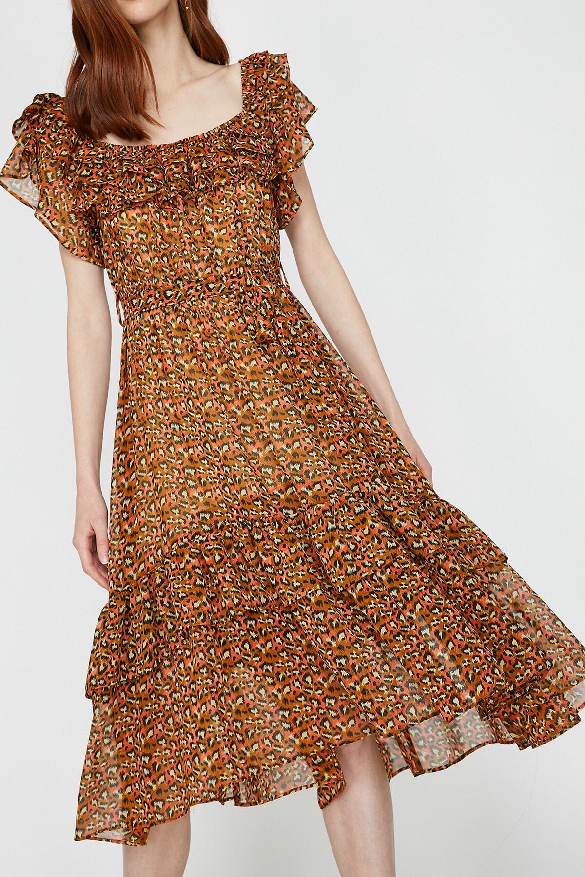 Koton-Brown Patterned Dress 9YAK83288EW 2
