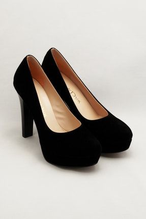 Siyah Kadın Klasik Topuklu Ayakkabı CNR2001Siyah Süet
