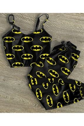 Kadın Siyah Batman Desenli Trend Pijama Takımı 1138