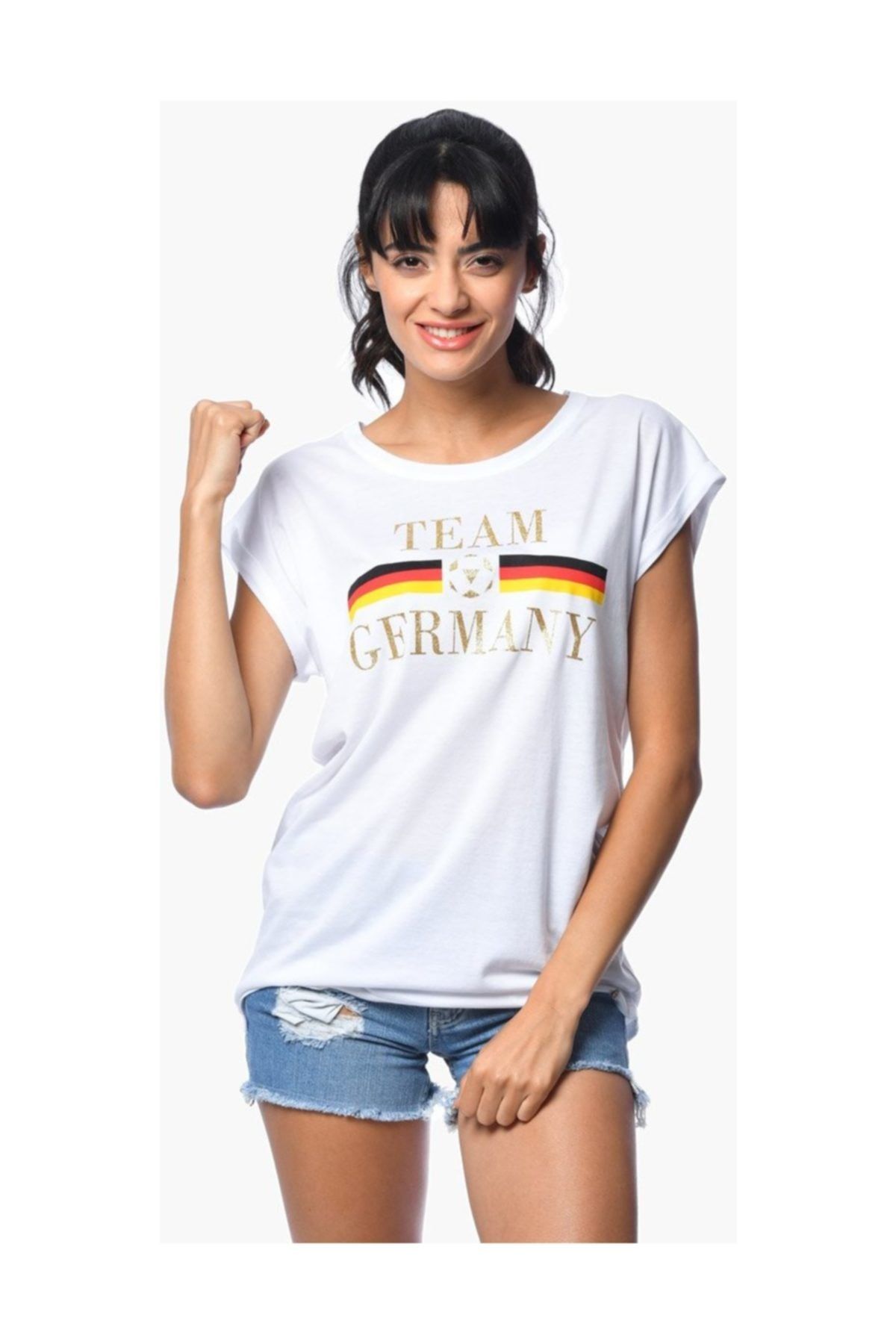 Cotton Candy-German Flag Printed Short Sleeve T-shirt - White 5