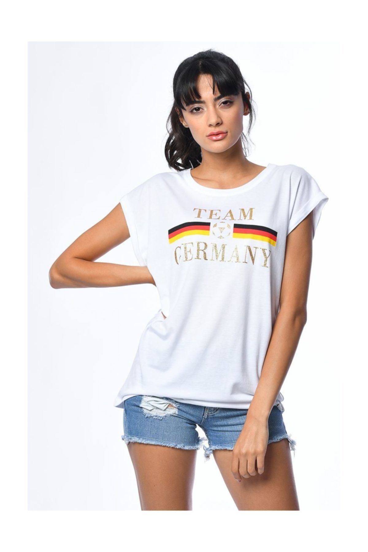 Cotton Candy-German Flag Printed Short Sleeve T-shirt - White 2