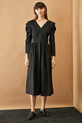 Kadın Siyah V Yaka Elbise 0KAF80187FW